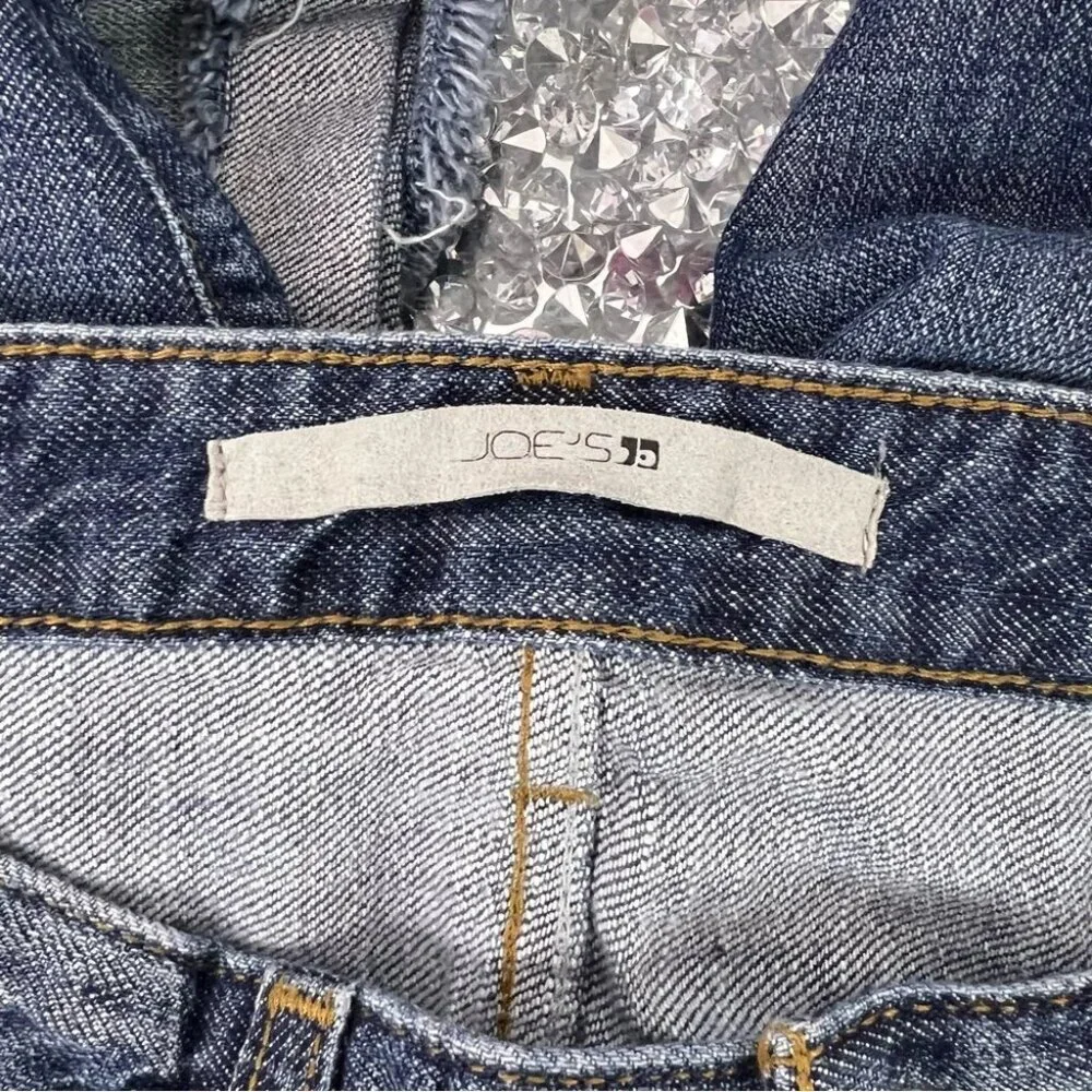 Joe's Jeans Ex Lover Classic Blue Denim shorts distressed rips long logo